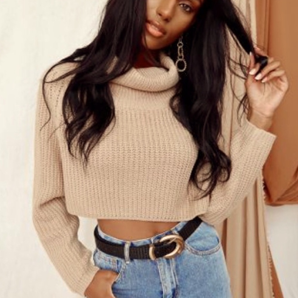 12th Tribe — Nude Cropped Cowl Neck Sweater